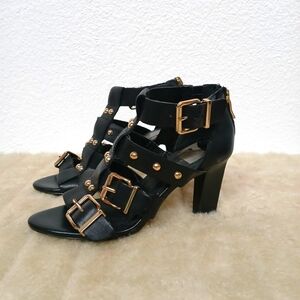 BCBGeneration Black Wide Strapped Heeled Sandals